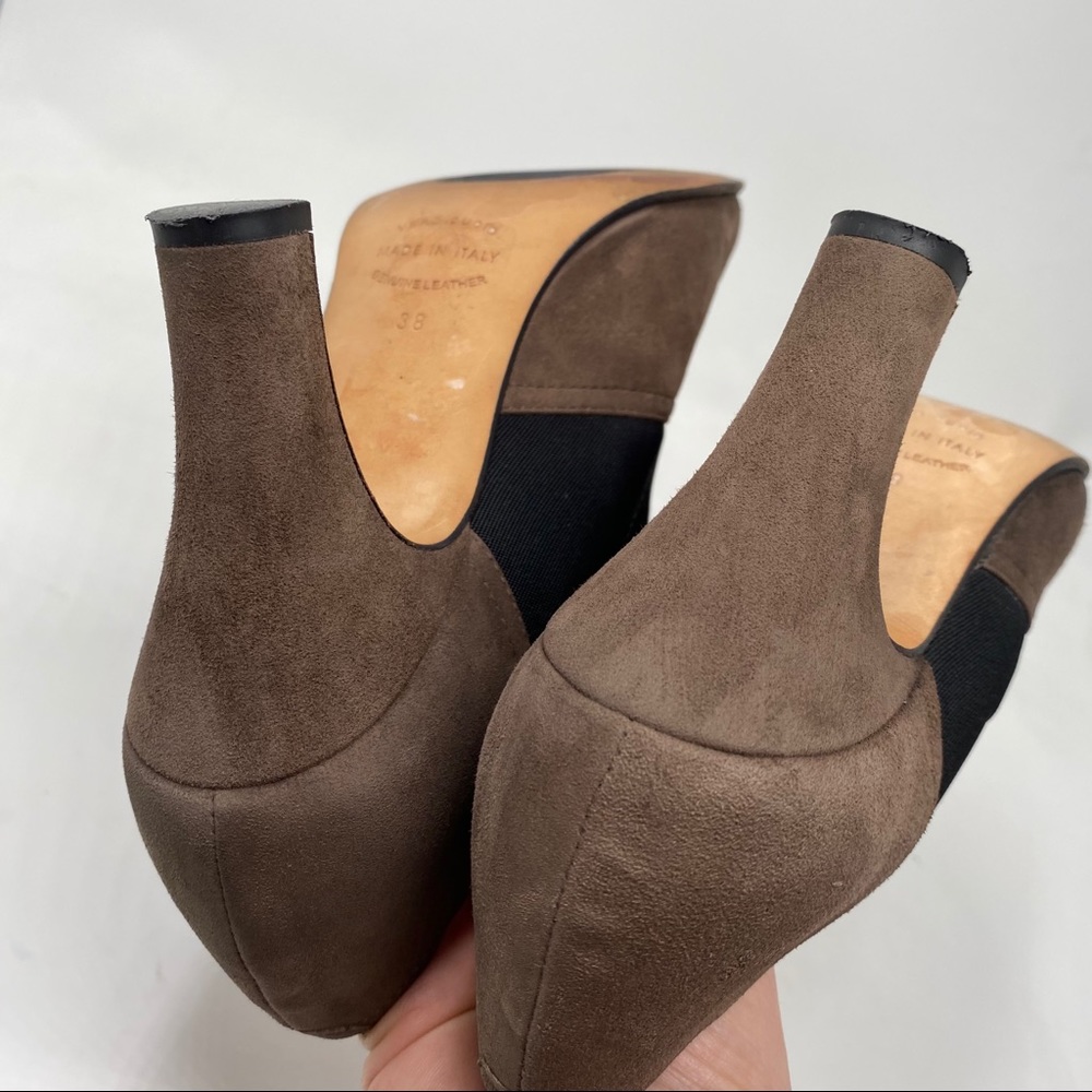 Anyi Lu Cookie Suede Heels Pumps Brown Black Bow 38 Size 8 - Picture 7 of 11